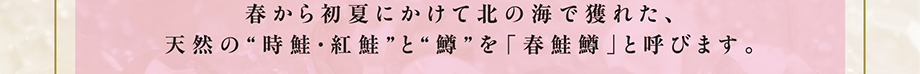 春から初夏にかけて北の海で獲れた、天然の”時鮭・紅鮭”と”鱒”を「春鮭鱒」と呼びます。