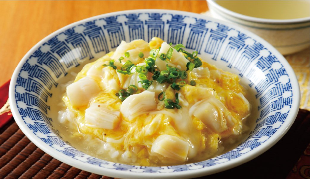 スープ餡かけの天津飯風ほたて丼