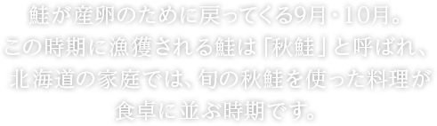 鮭が産卵のために戻ってくる9月・10月。この時期に漁獲される鮭は「秋鮭」と呼ばれ、北海道の家庭では、旬の秋鮭を使った料理が食卓に並ぶ時期です。